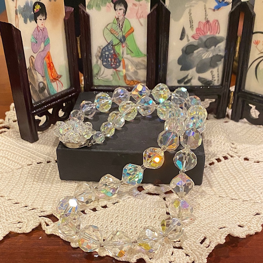 Heavy Iridescent Quartz Crystal Beaded Necklace